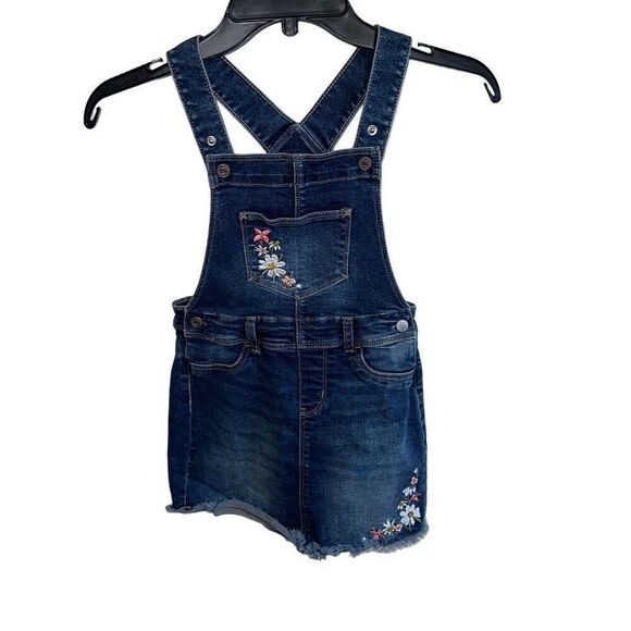 Jumping Beans Embroidered Daisy Flowers Denim Bib Overall Dress - Picture 1 of 10